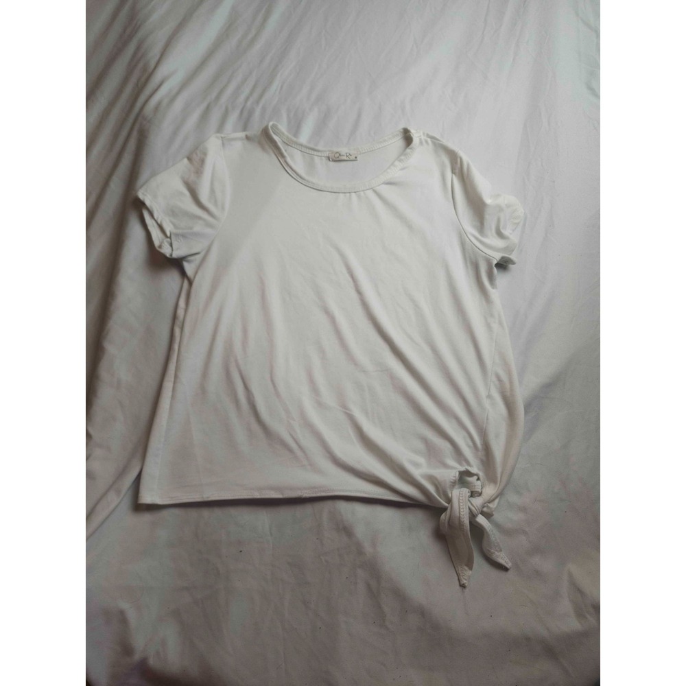 Olivia Rae Shirt Top Womens Large White Short Sleeve Tie Side Minimalist Casual‎
